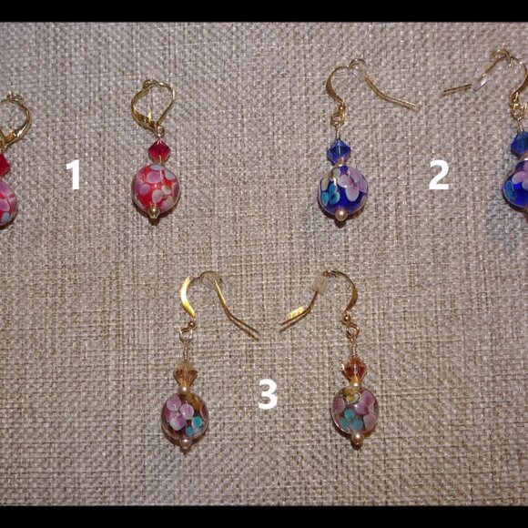 Lampwork earrings in petite 12 mm. Czech beads & Austrian crystals in six colors - Picture 15 of 16